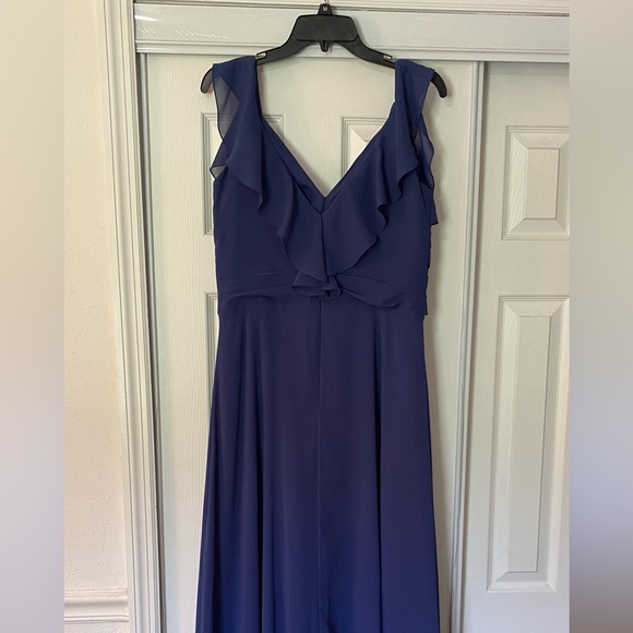Blue Bridesmaid Dress with Ruffled Straps - Picture 4 of 5